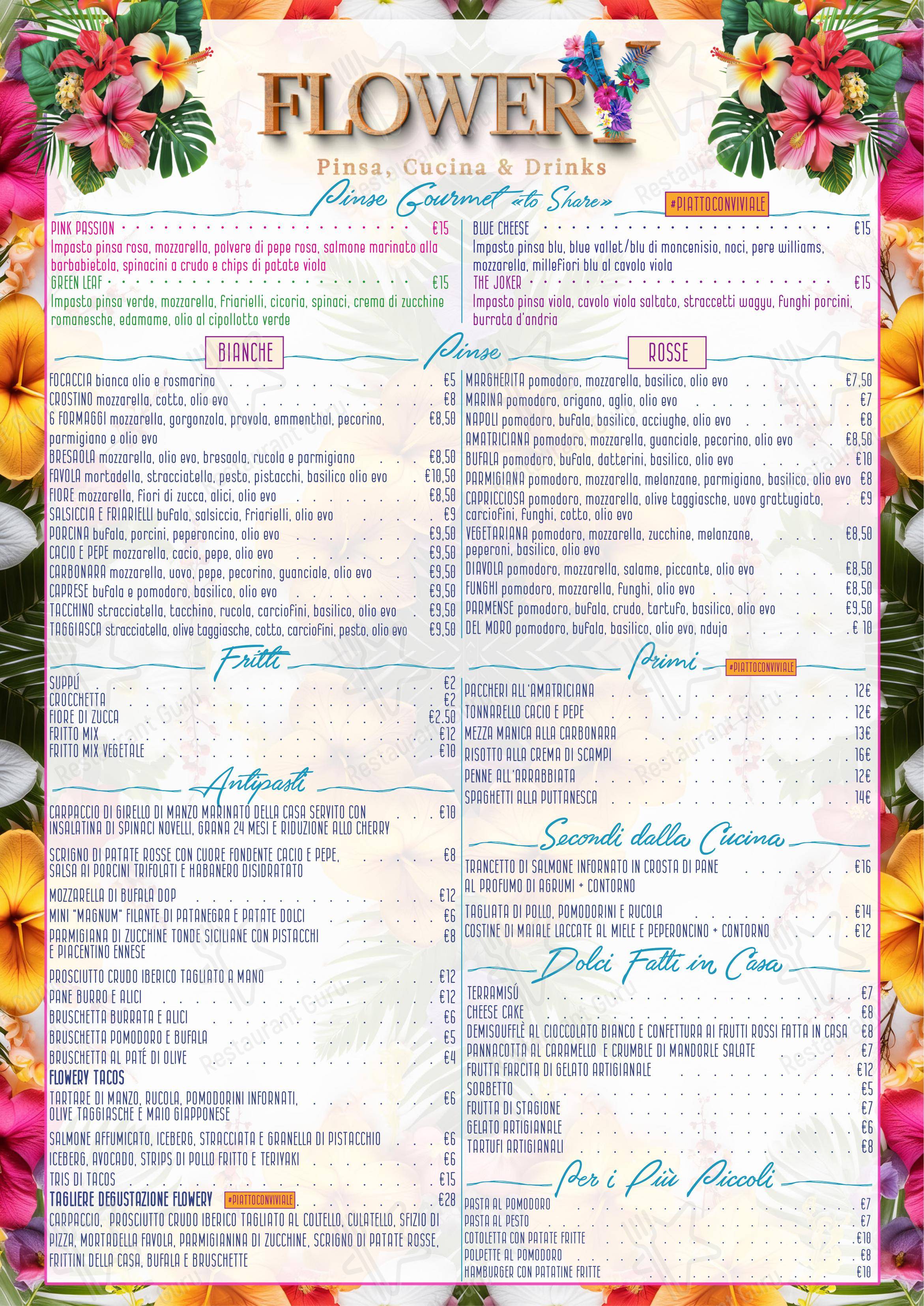 Menu bar per Flowery Rome ristorante