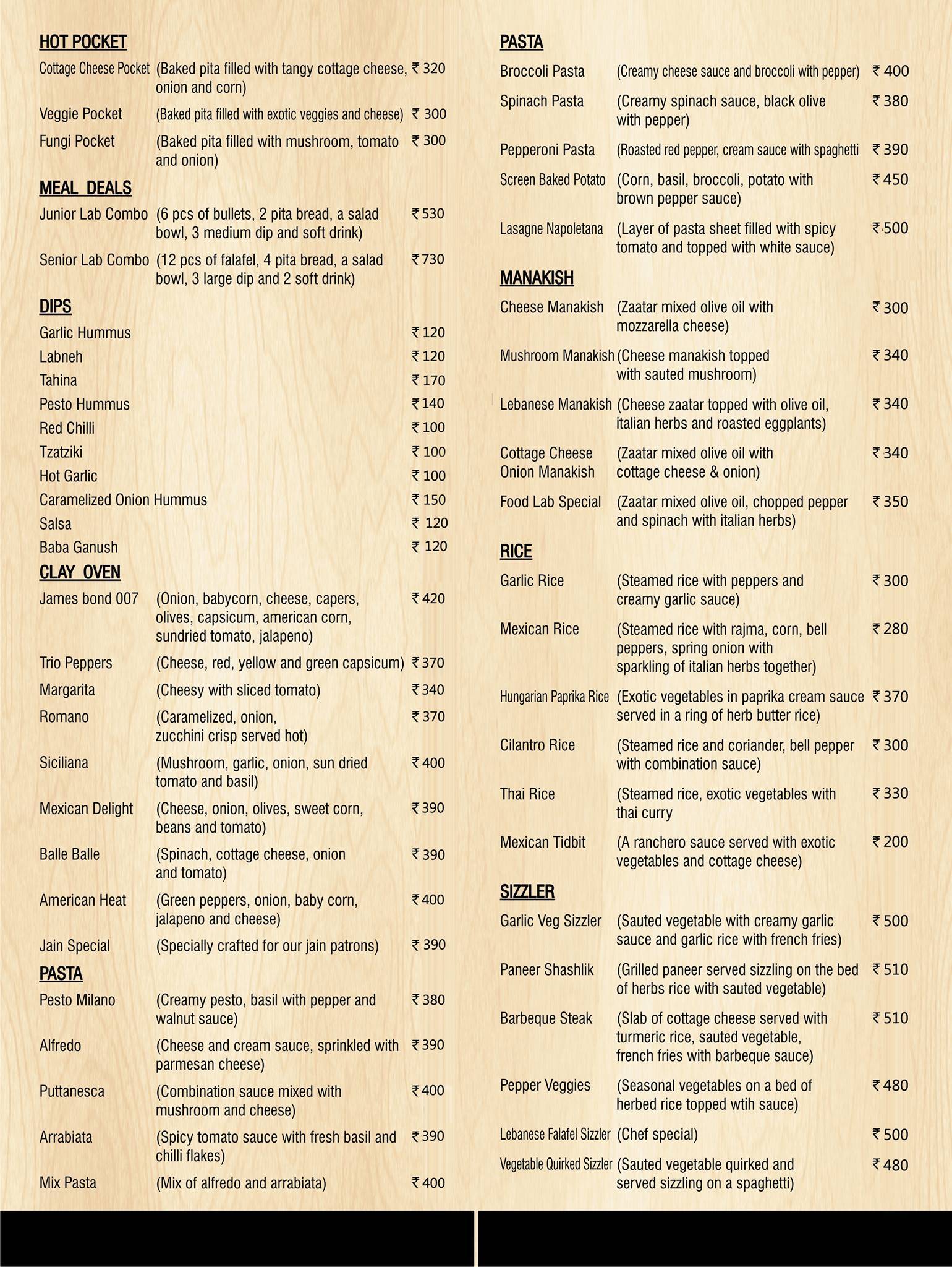 Food Lab menu