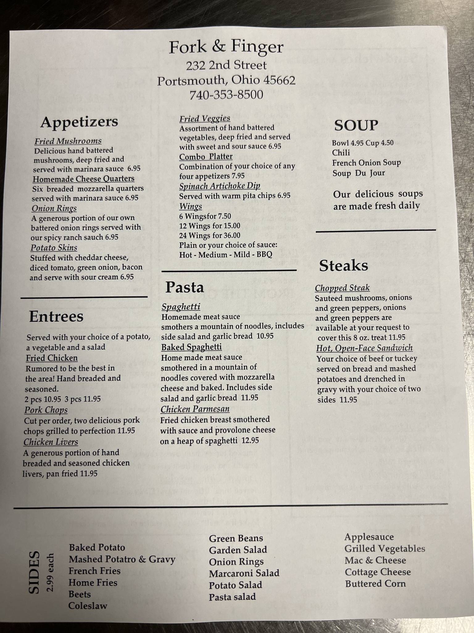 Menu at Fork And Finger Restaurant, Portsmouth