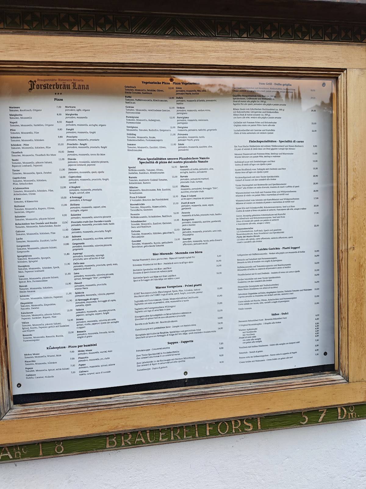 Menu di Forsterbräu Lana 