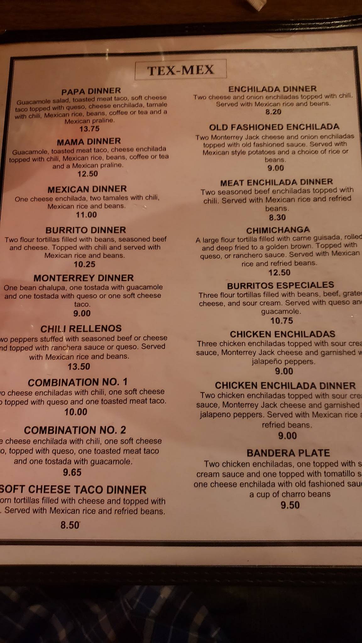 Menu at Pulido's Mexican Restaurant, Fort Worth, Pulido St