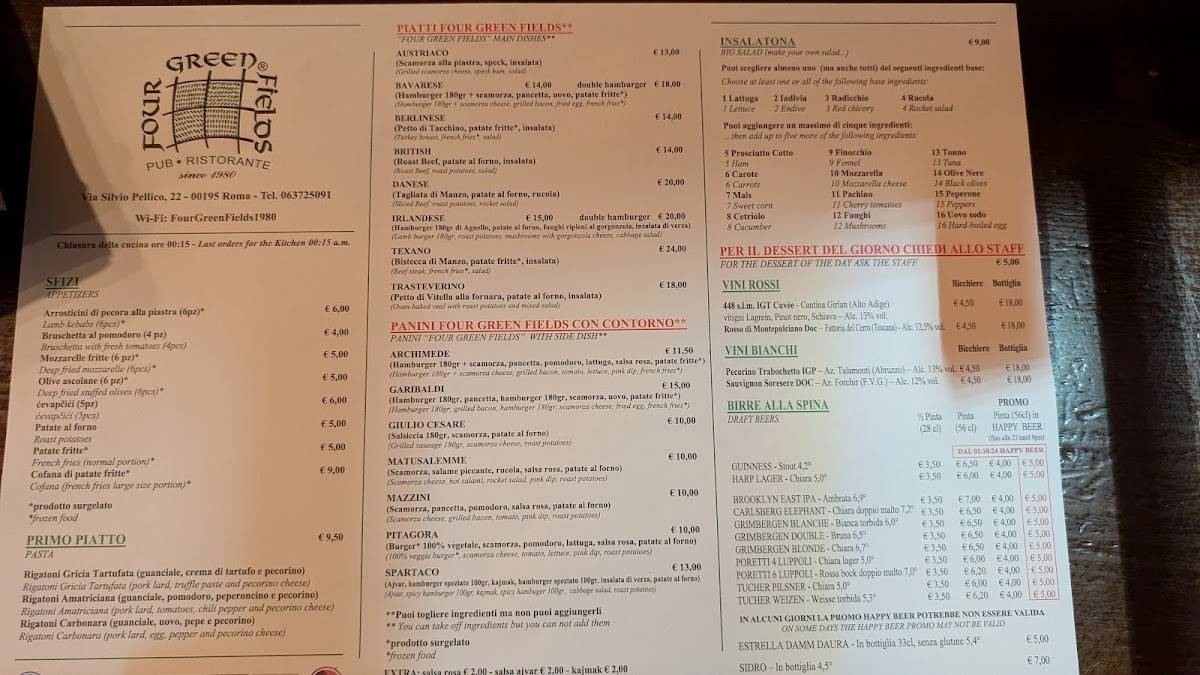 Menu di Four Green Fields 