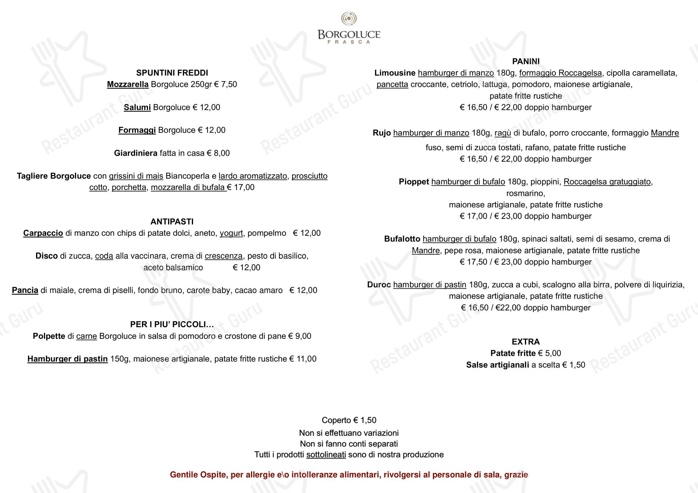 Menu per Frasca Borgoluce in Susegana