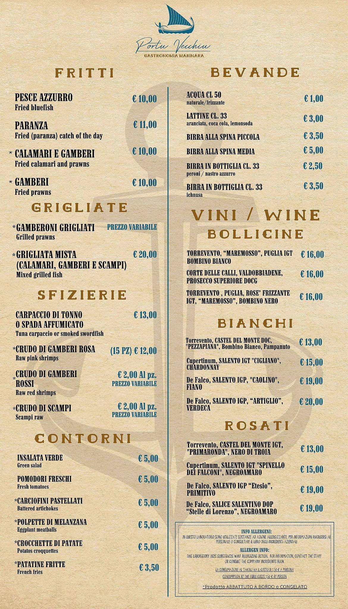 Menu di Castro Friggitoria Portu Vecchiu 