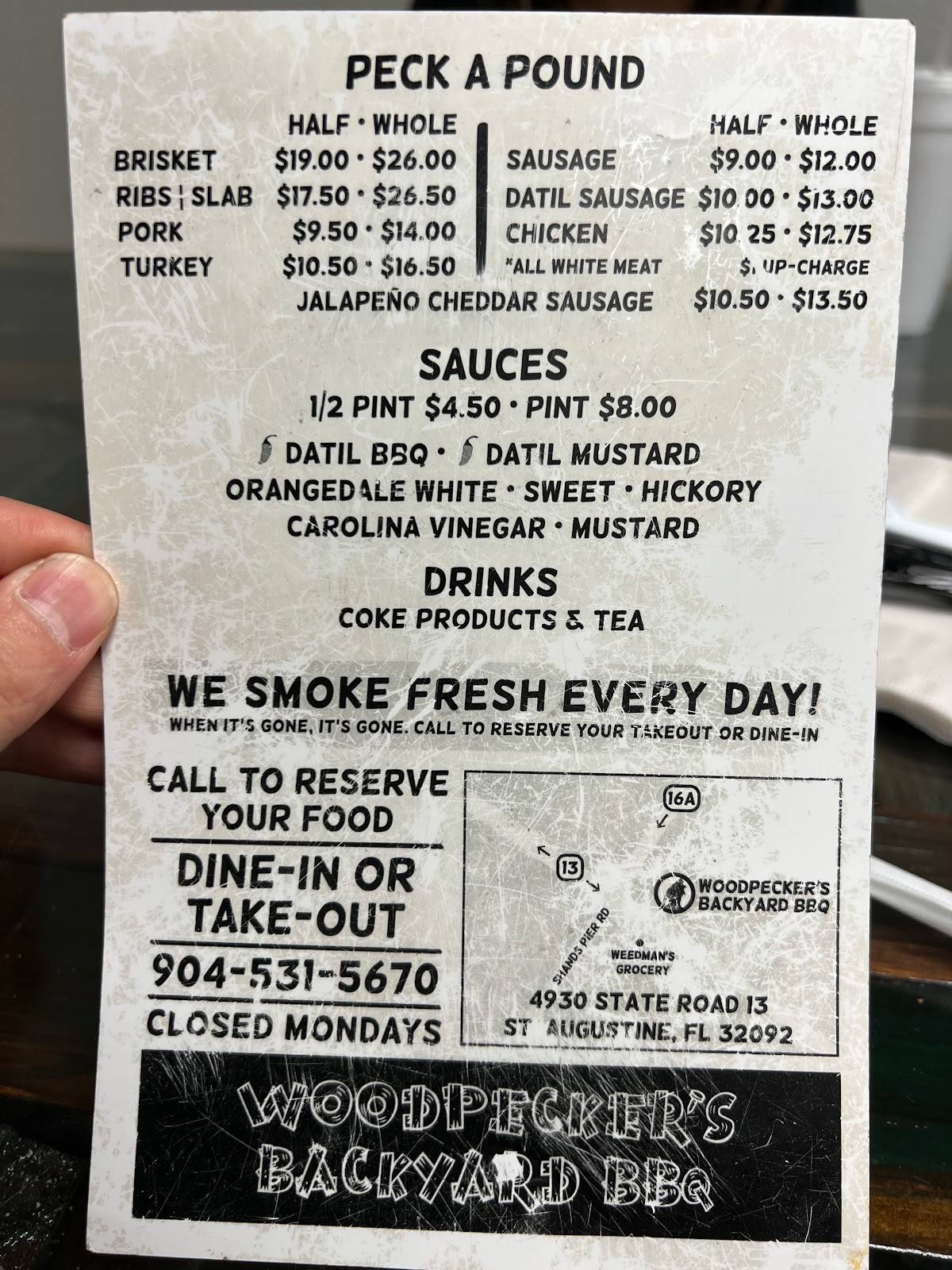 Menu at Woodpeckers Backyard BBQ, Jacksonville