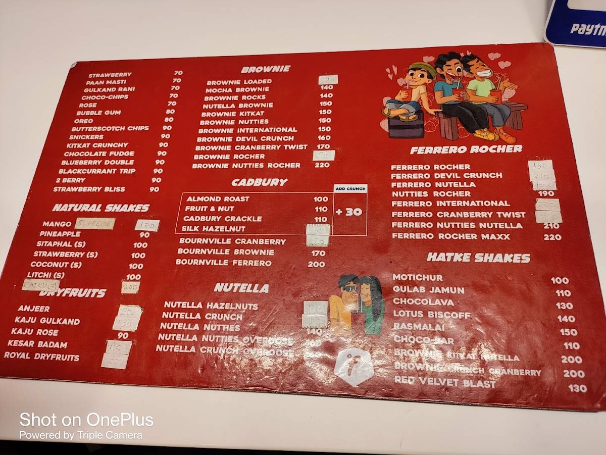 Frullato Thick Shakes & Desserts menu