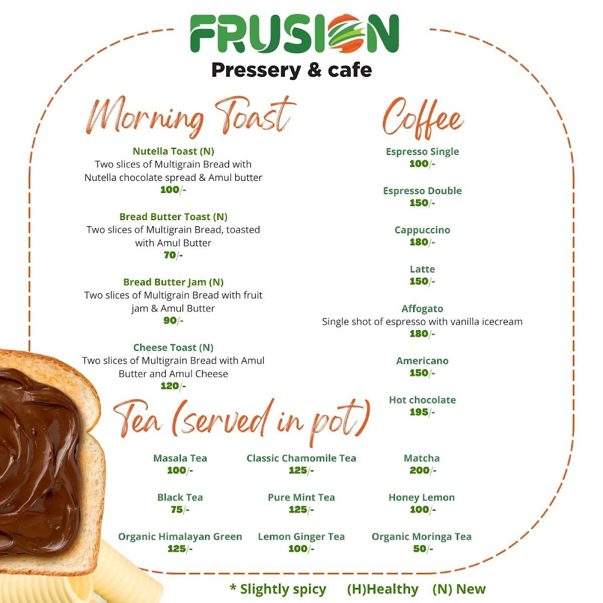 Frusion - Pressery & Cafe menu