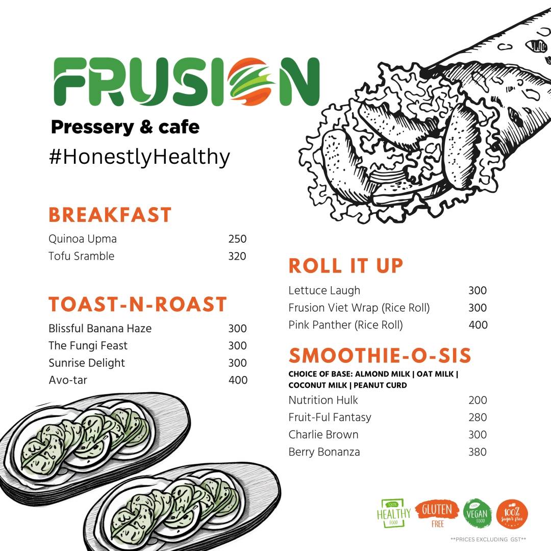 Frusion - Pressery & Cafe menu