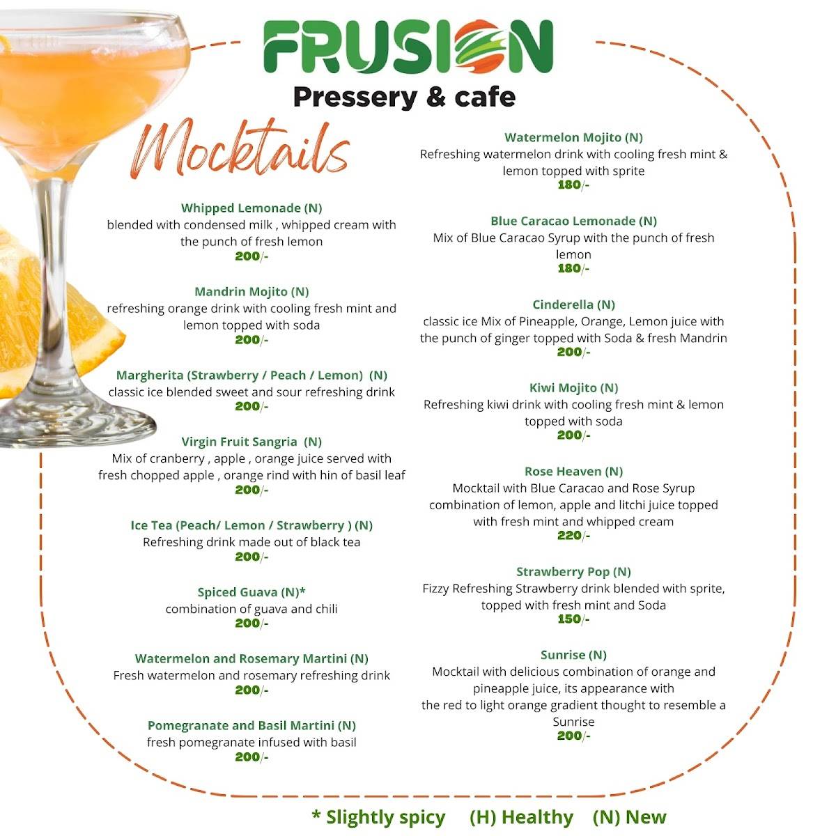Frusion - Pressery & Cafe menu