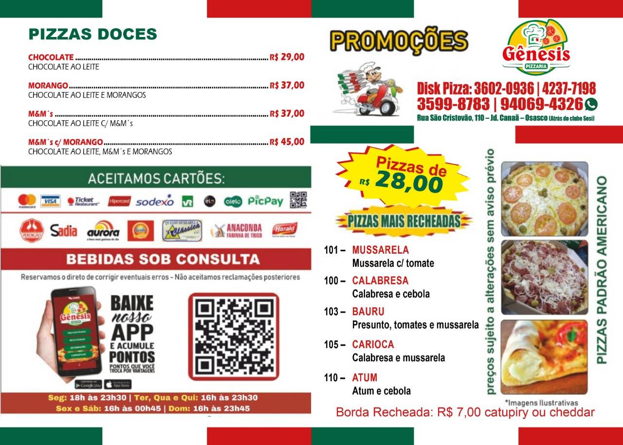 Gênesis Pizzaria cardápio