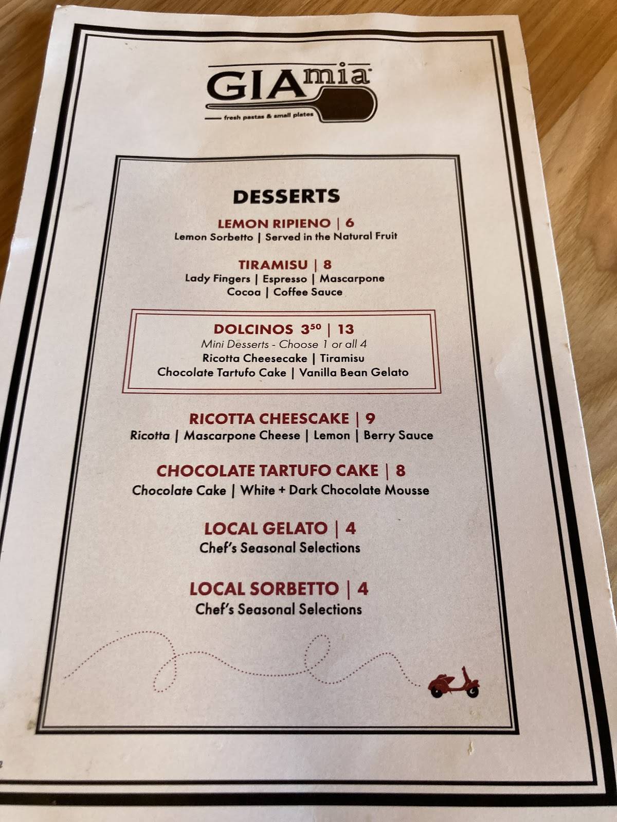 Menu at GIA MIA Naperville pizzeria, Naperville
