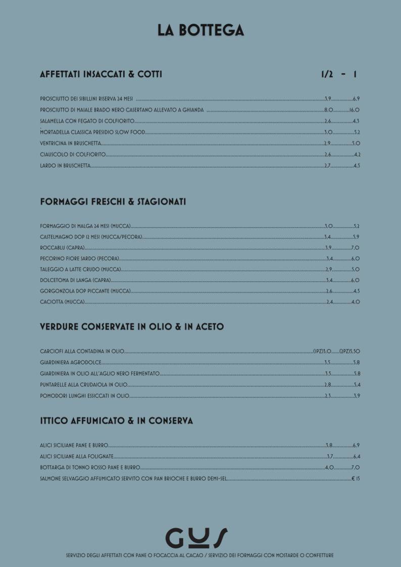 Menu di GUS Bottega Alimentare 