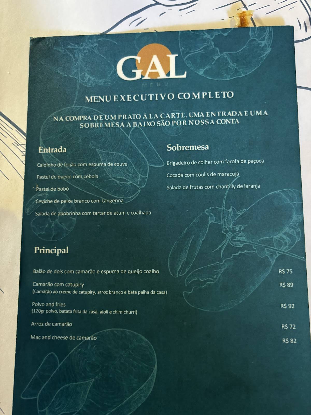 Gal do Bar ao Mar Rio cardápio
