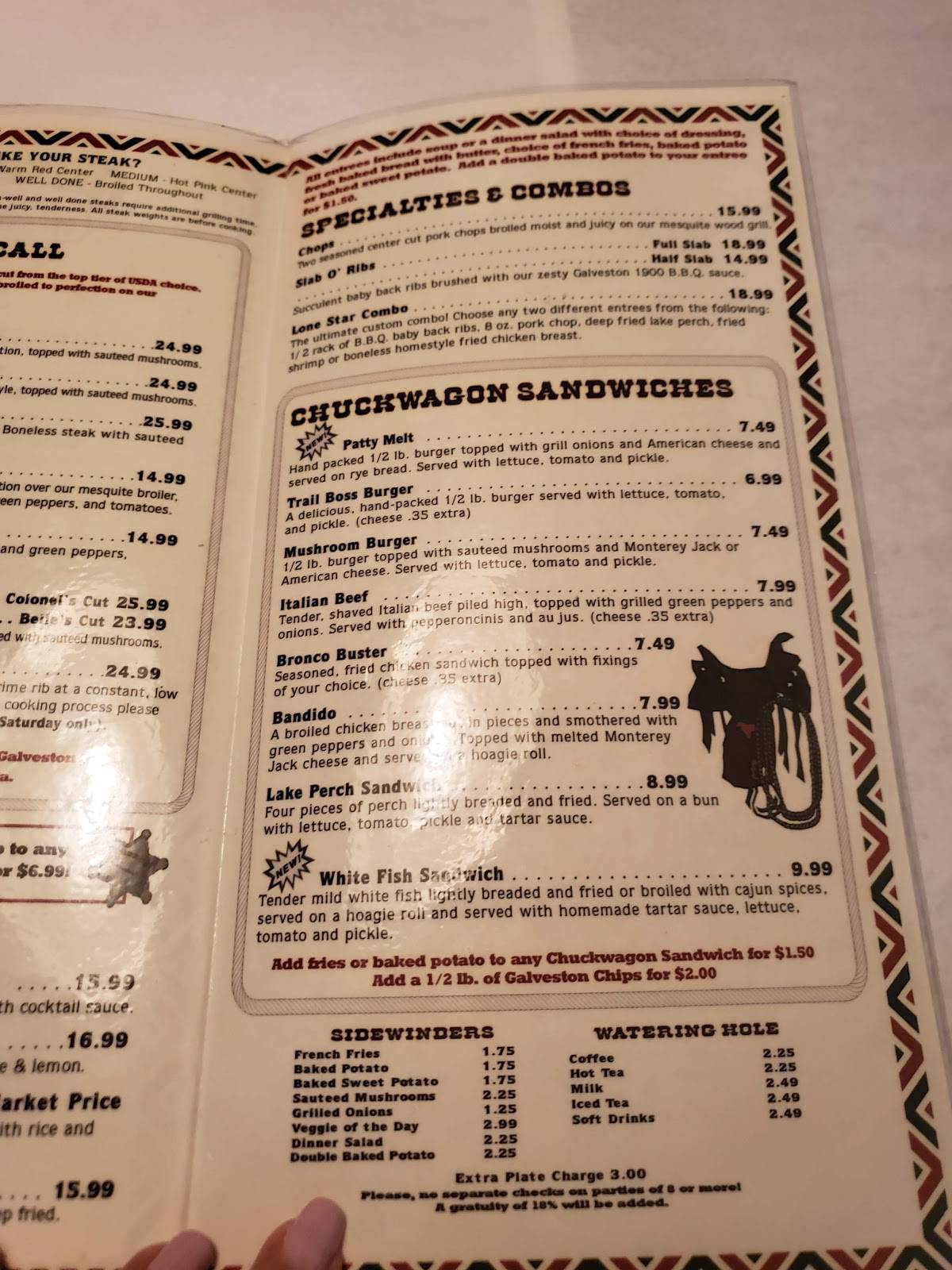 Menu at Galveston Steakhouse, Michigan City