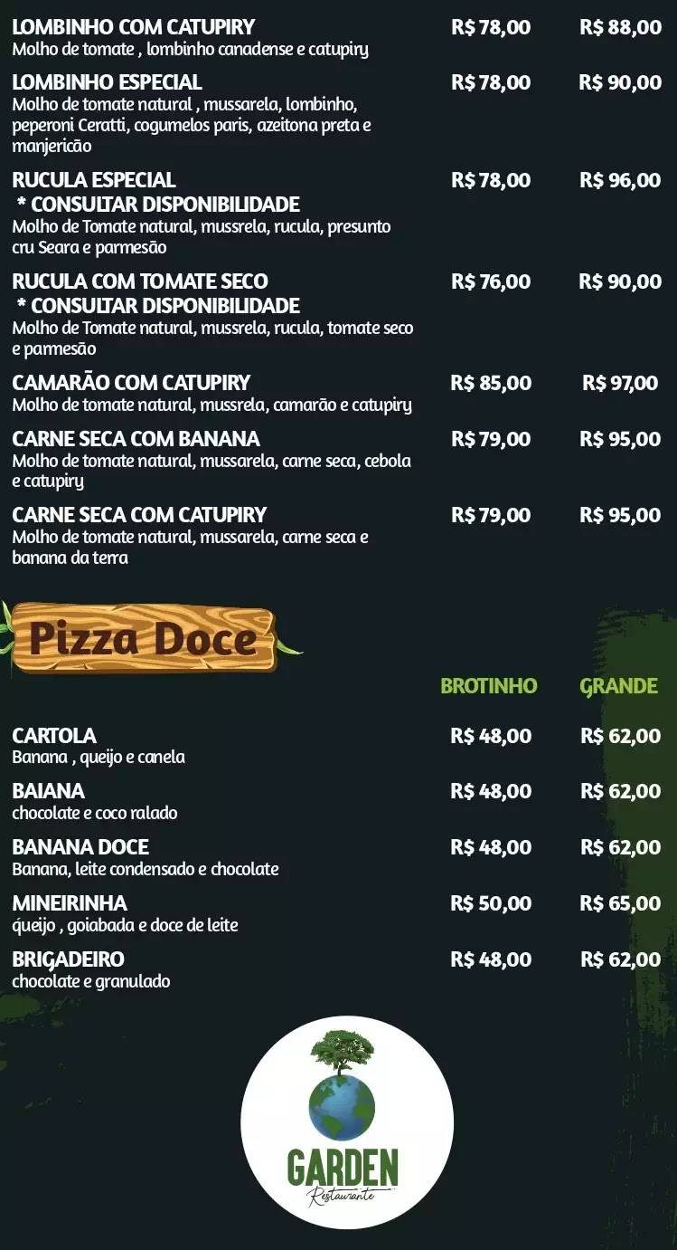 Garden Restaurante e Pizzaria cardápio