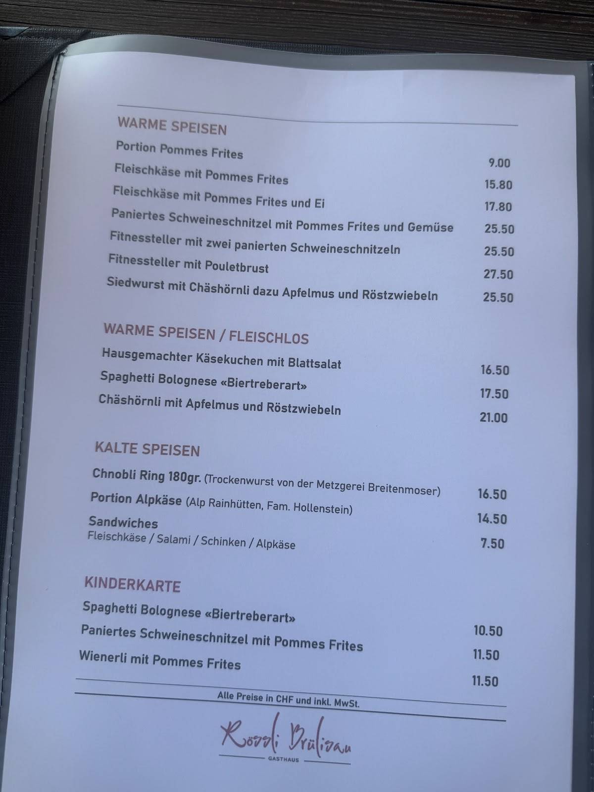 Menu di Gasthaus Rössli 