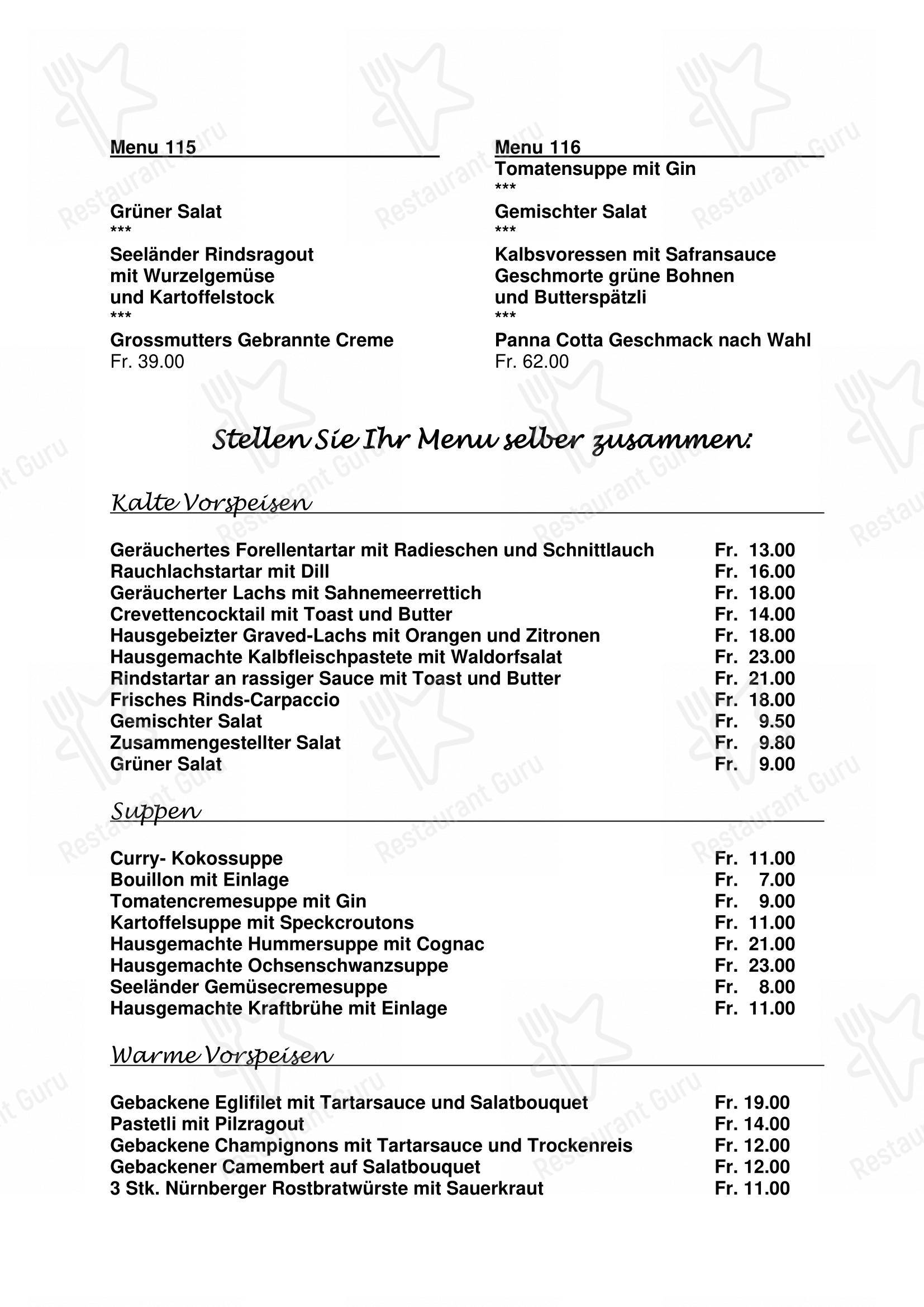 Gasthof Bären Rapperswil in Lyss - Menu