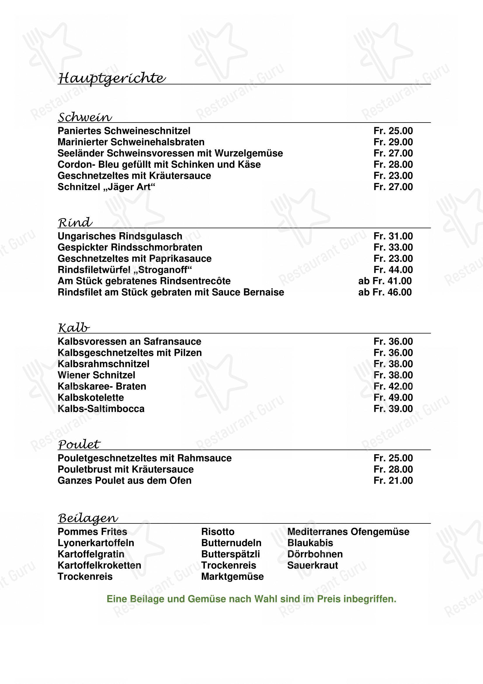 Menu per Gasthof Bären Rapperswil ristorante