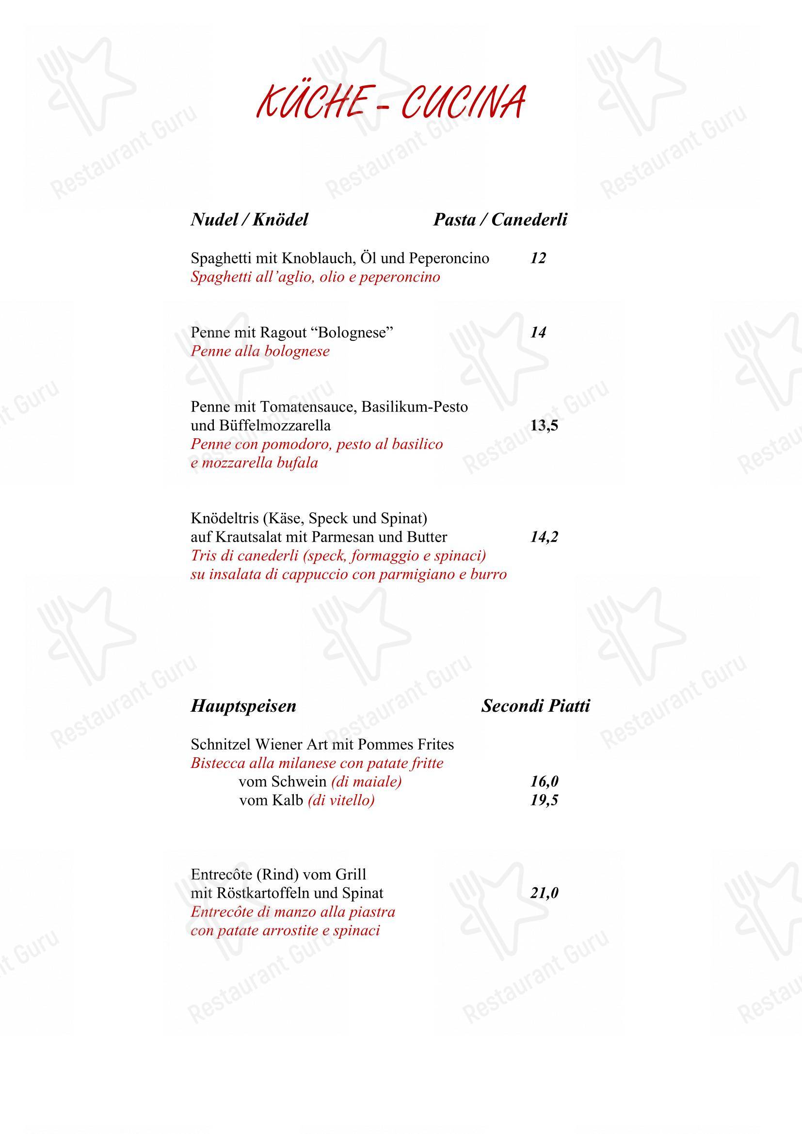 Menu per Gasthof Pizzeria Tanner Des Reiterer Karl in Merano