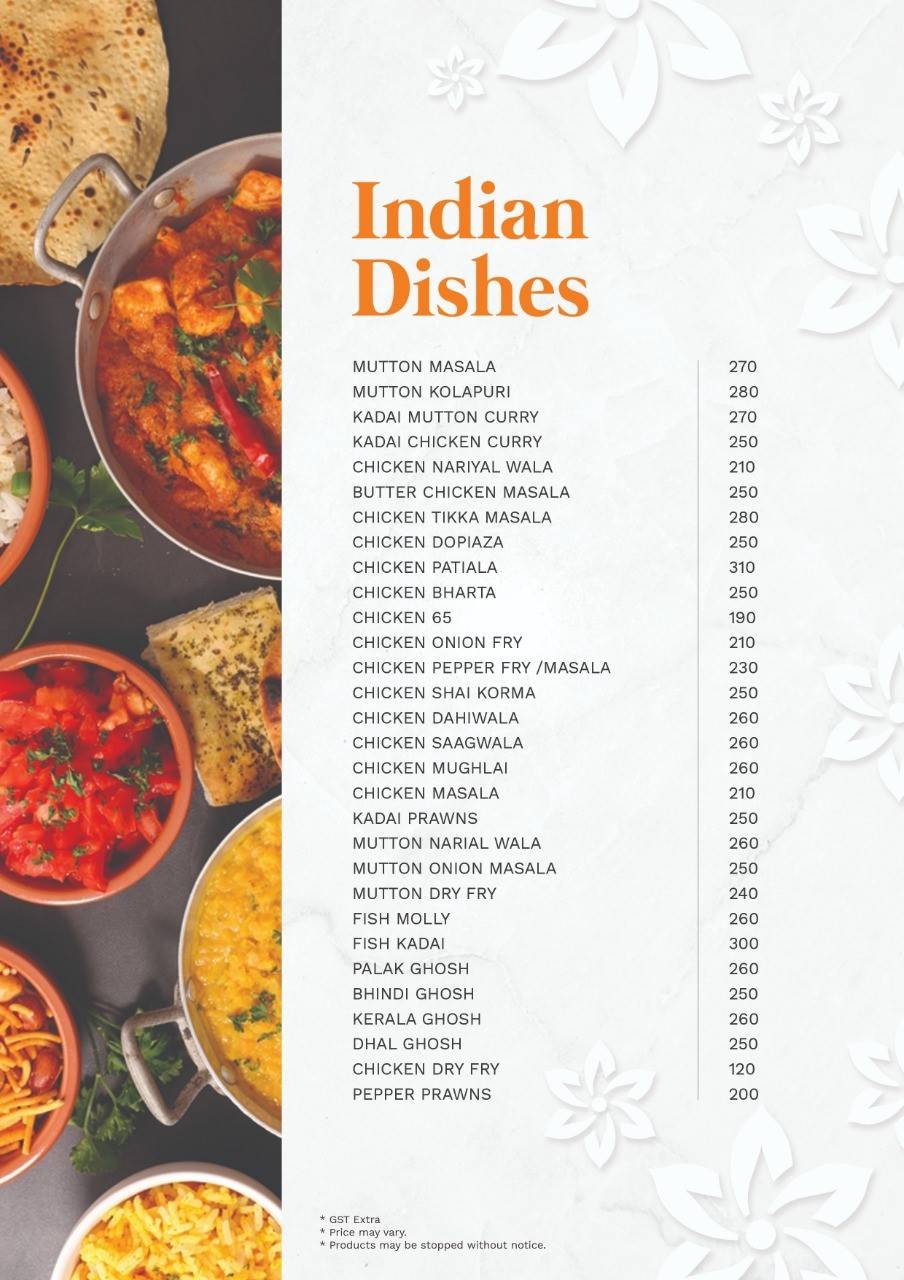 Gazania Indo Arab Restaurant menu