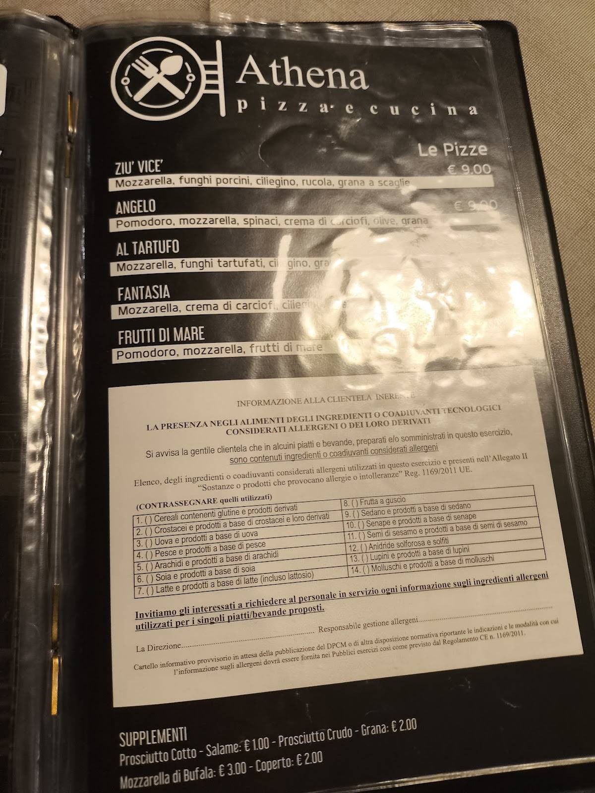 Menu di Athena pizza e cucina 