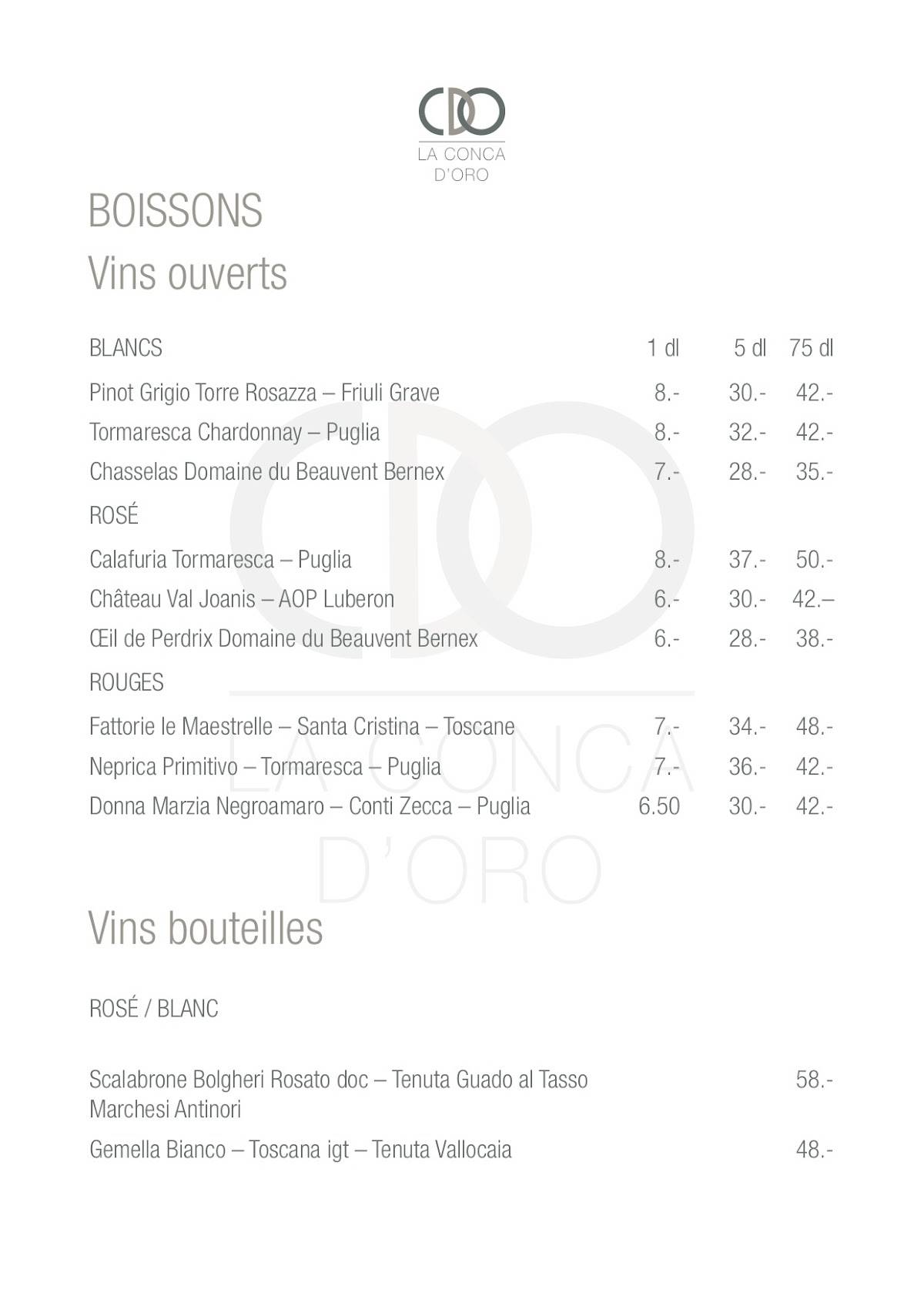 Menu di La Conca d'Oro 