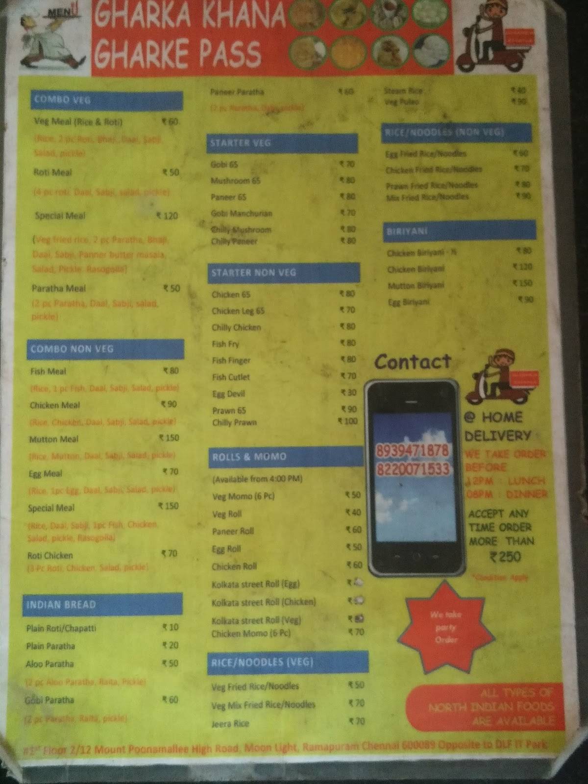 Ghar Ka Khana Ghar Ke Paas menu