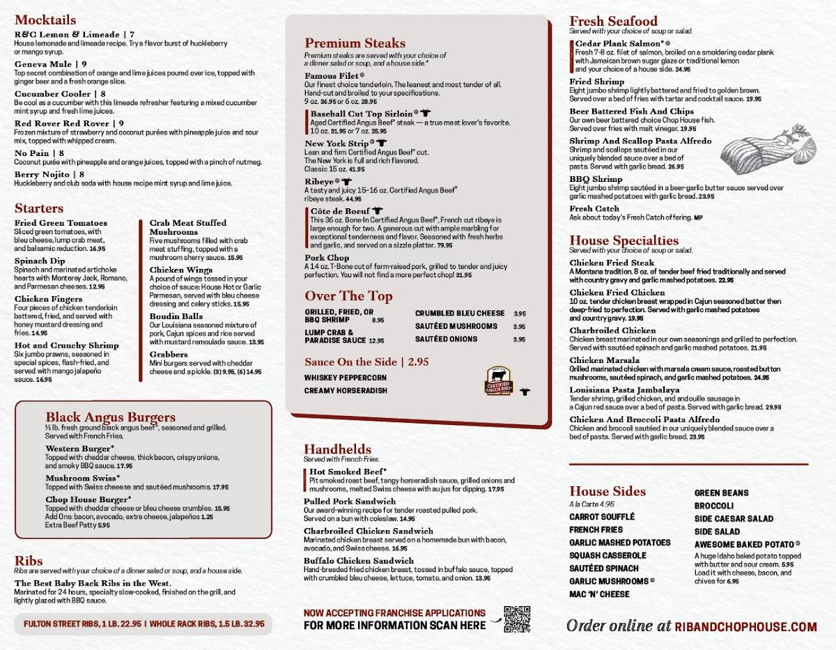 Menu at Wyoming's Rib & Chop House Gillette BBQ, Gillette