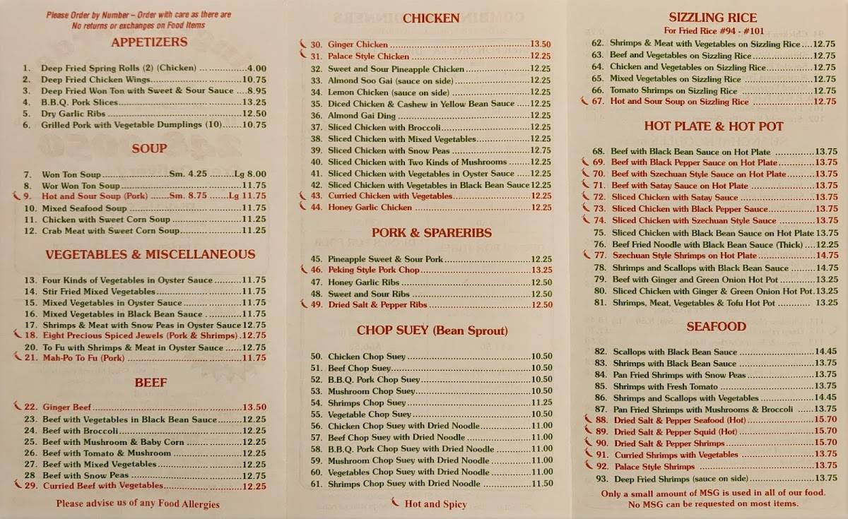 Menu at Ginger Garden restaurant, Calgary, Rundlehorn Dr NE 6