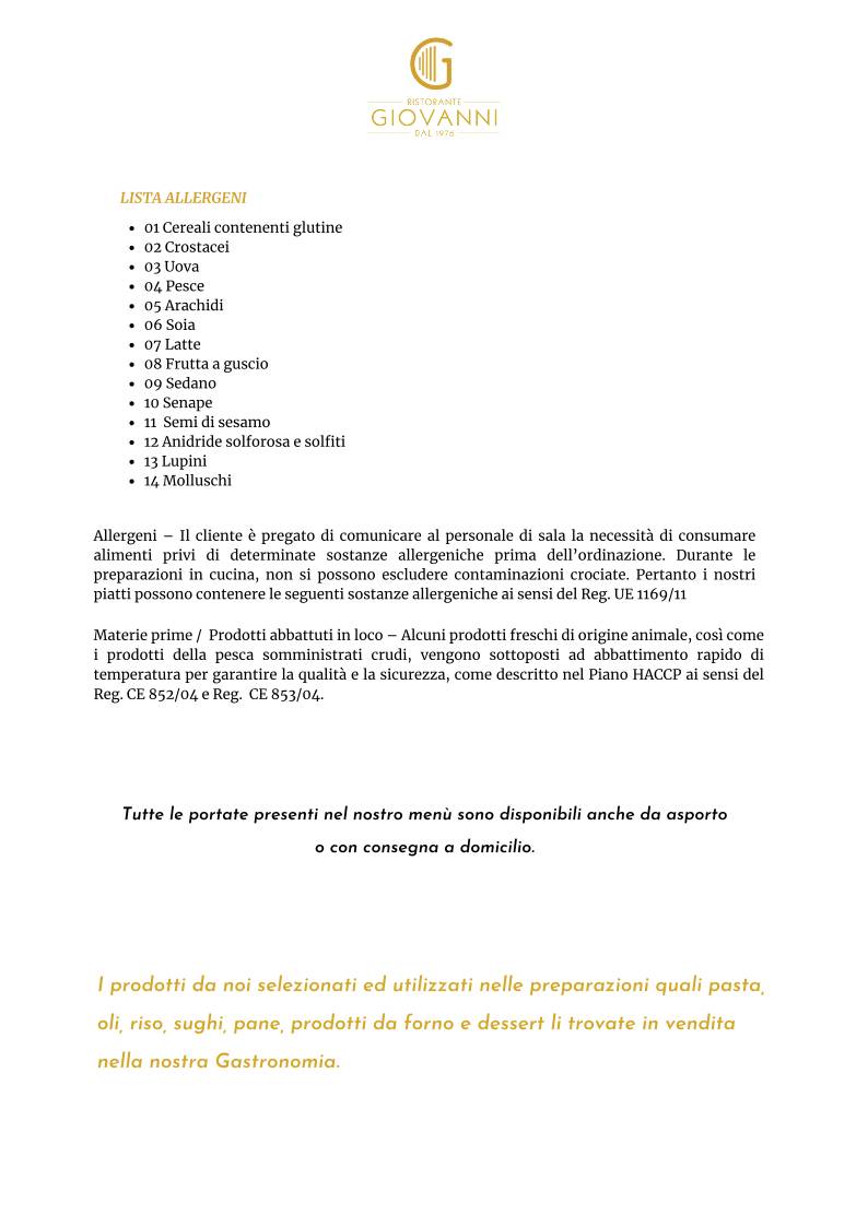Menu di Giovanni Ristorante Gastronomia 
