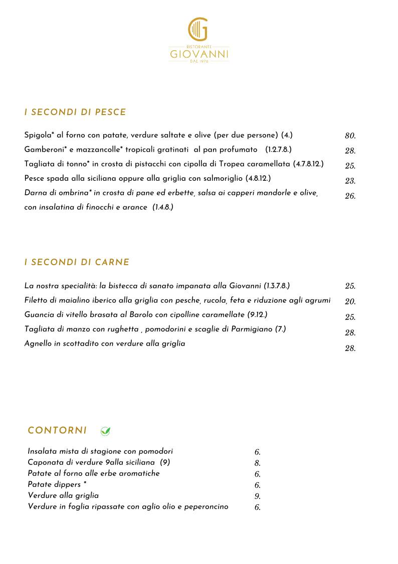 Menu di Giovanni Ristorante Gastronomia 