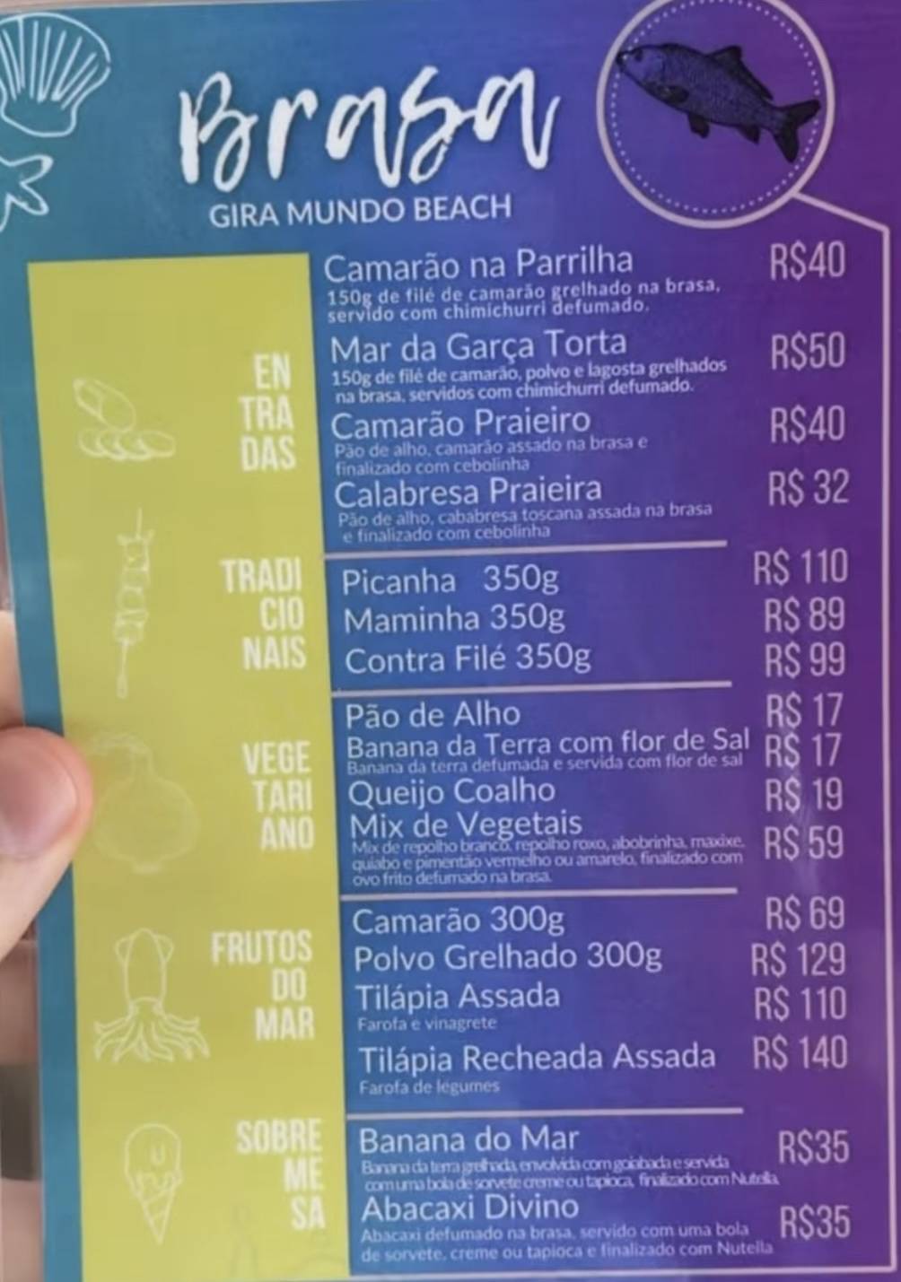 Gira Mundo Beach cardápio