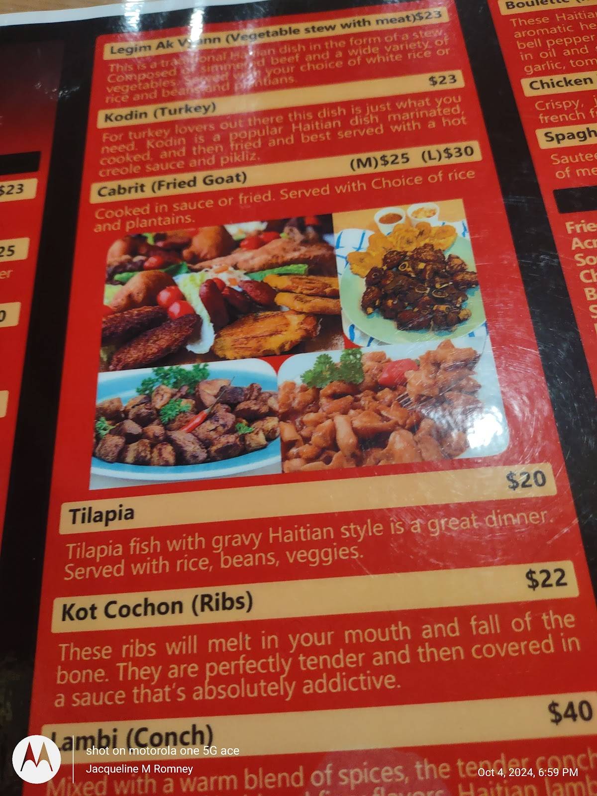 Menu at Gi's restaurant, Chestnut Ridge