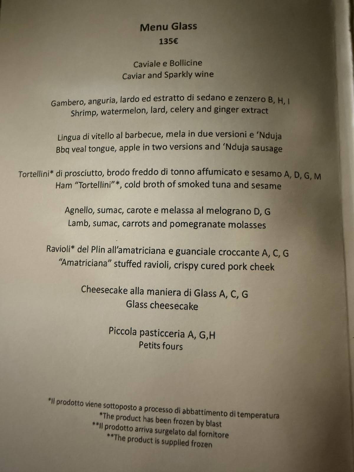 Menu di Glass Hostaria 