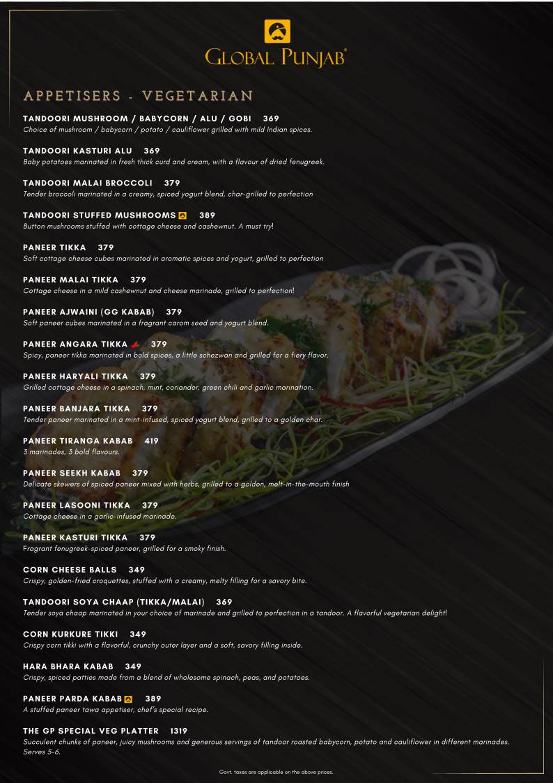 Global Punjab, Baner-Pashan Link Road menu