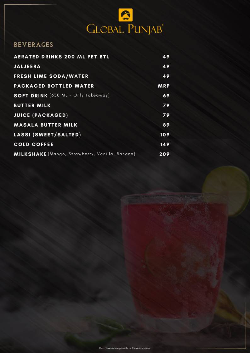 Global Punjab, Baner-Pashan Link Road menu