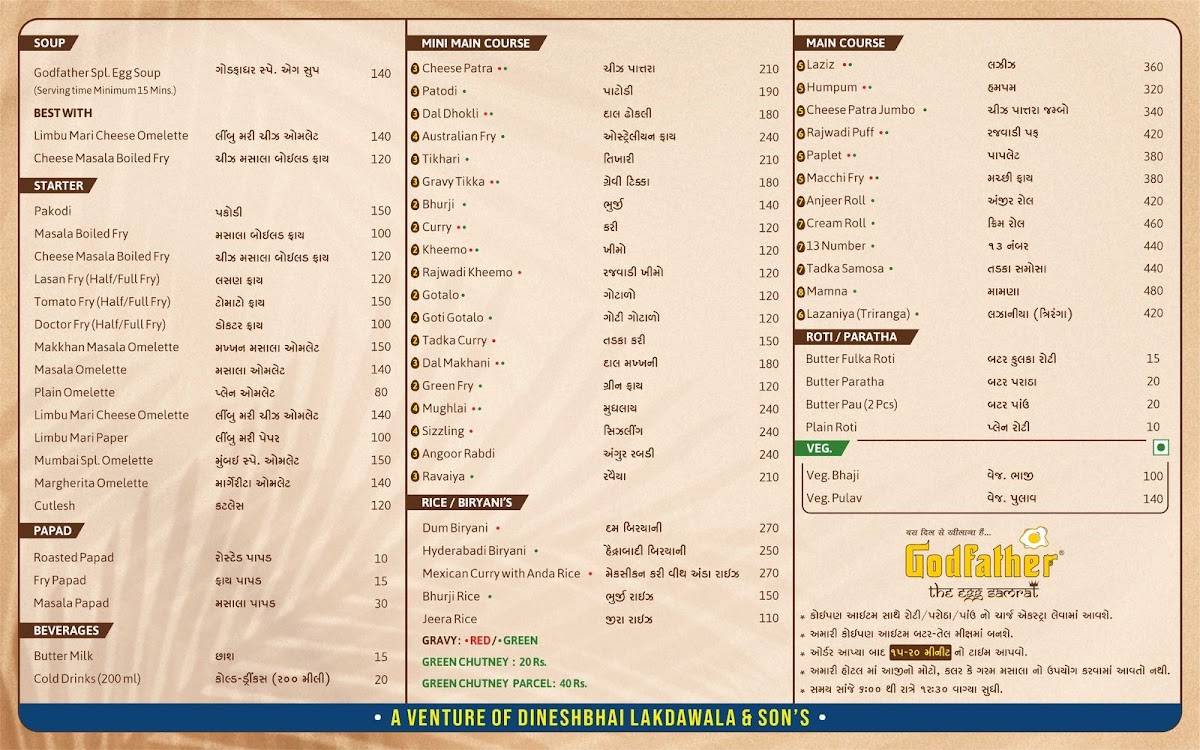 Godfather The Egg Samrat menu