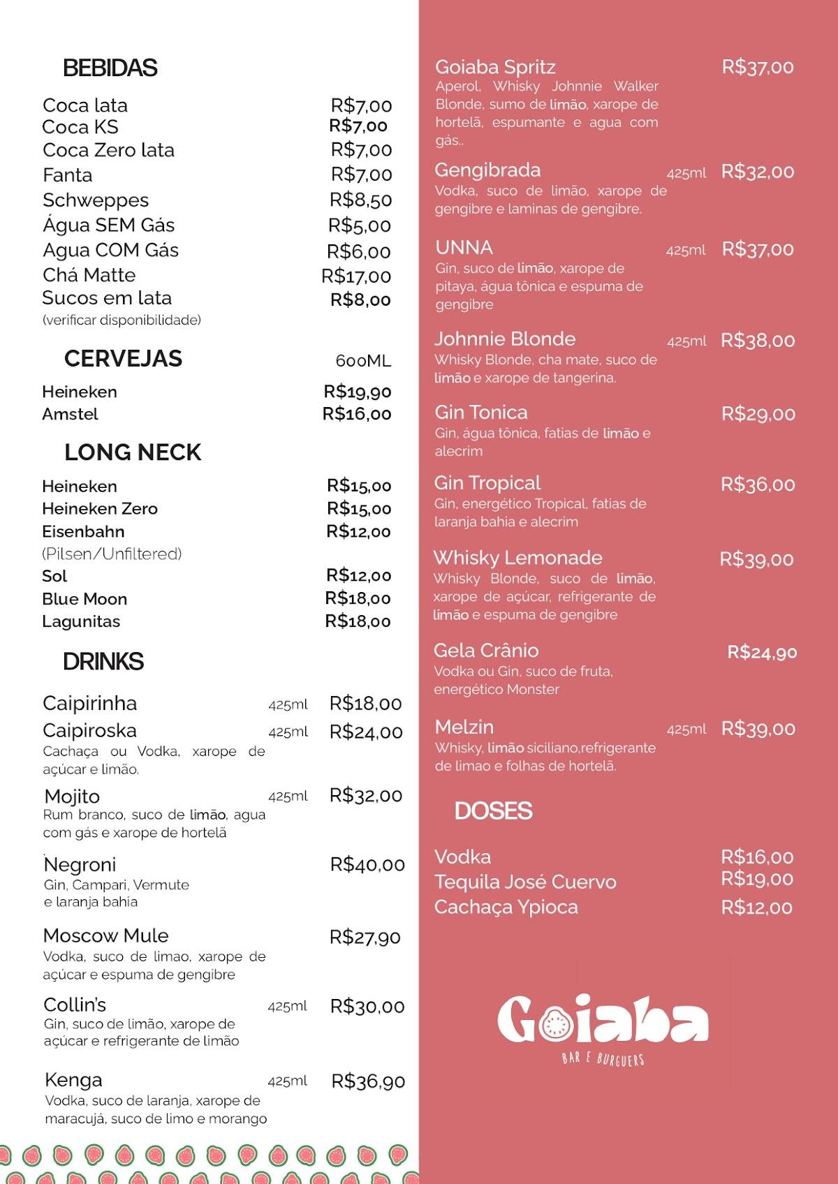 Goiaba Bar e Burguer cardápio