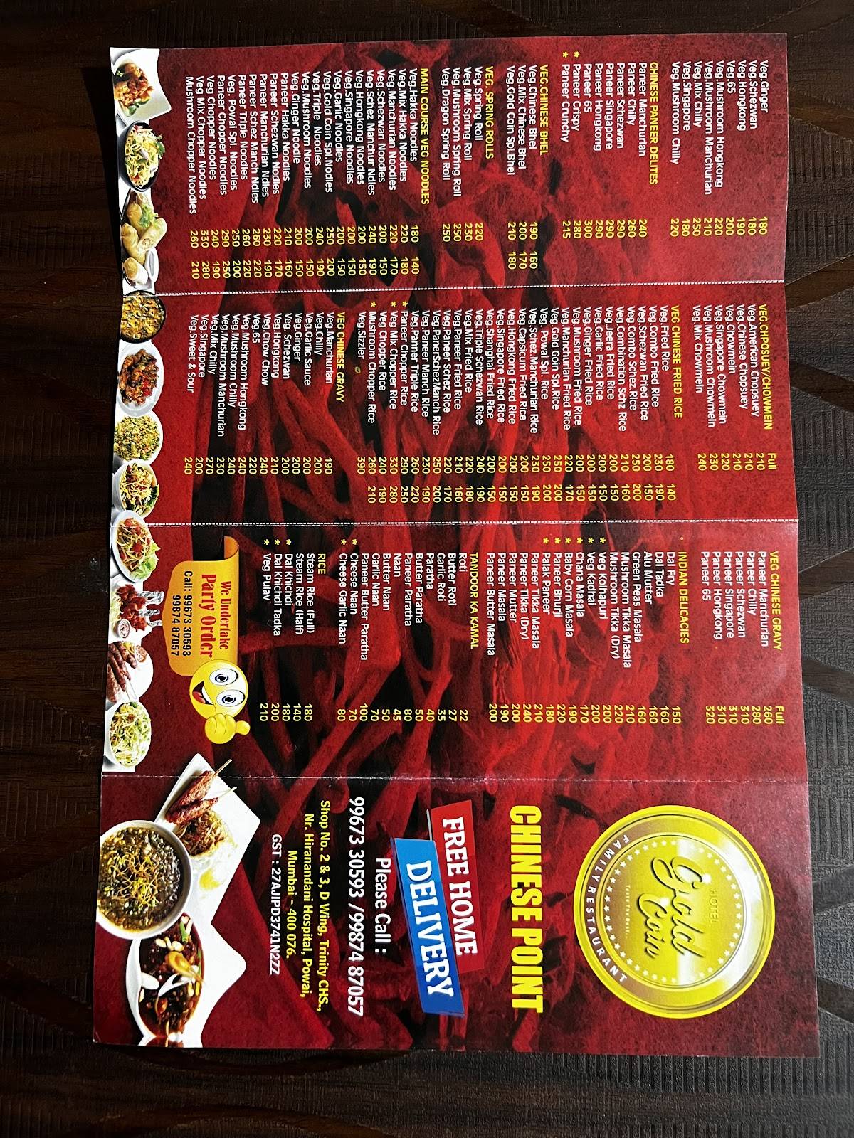 Gold Coin Chinese Point menu