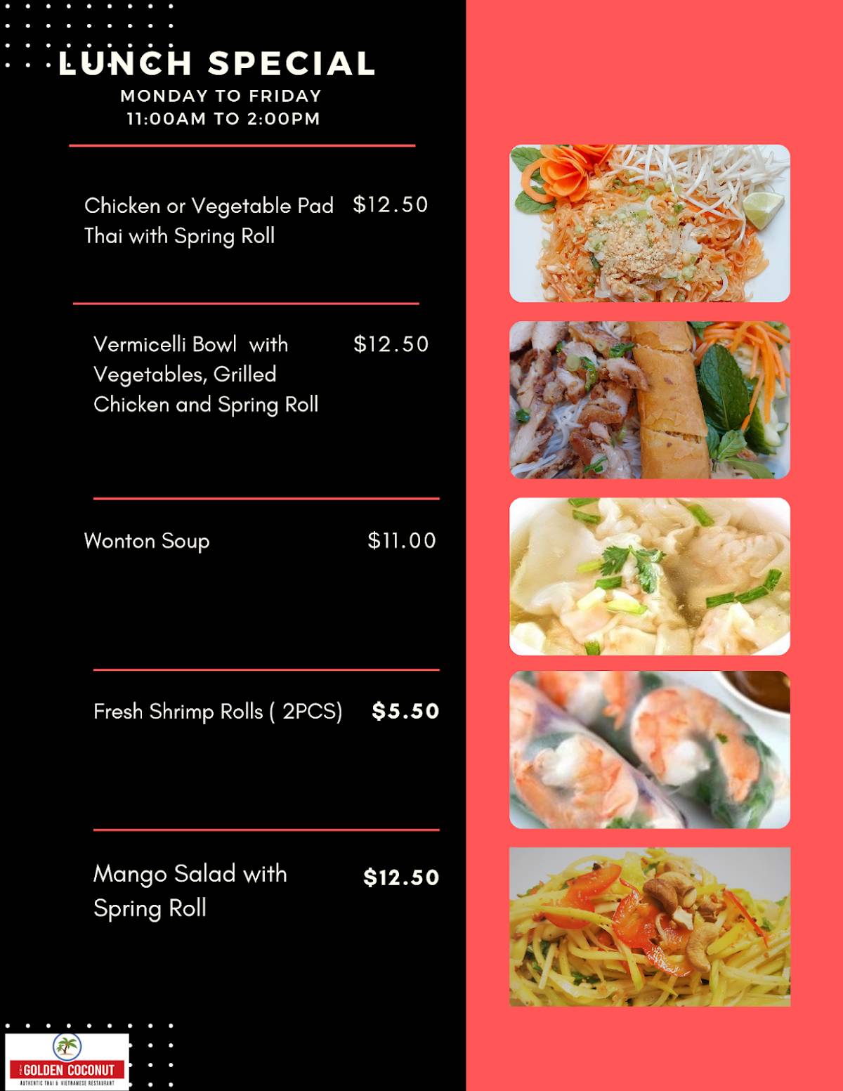 Menu at Golden Coconut Thai and Vietnamese restaurant, Fergus