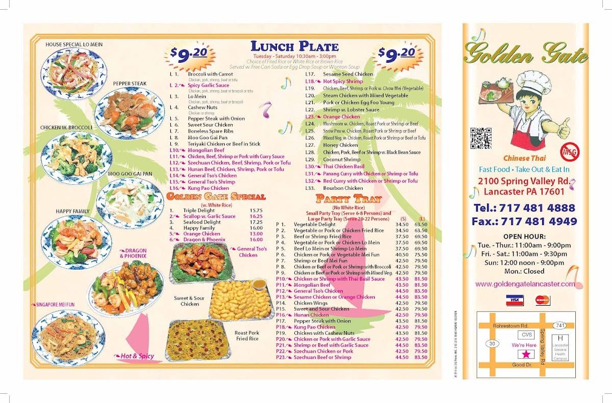 Menu at Golden Gate Chinese Restaurant, Lancaster