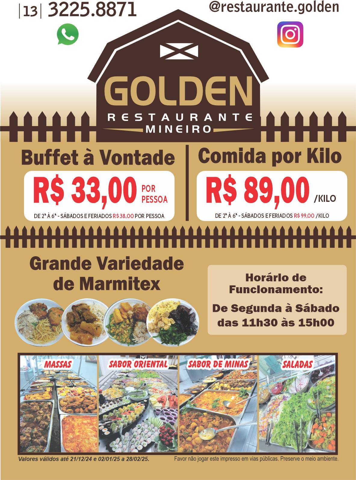 Golden Restaurante Mineiro cardápio