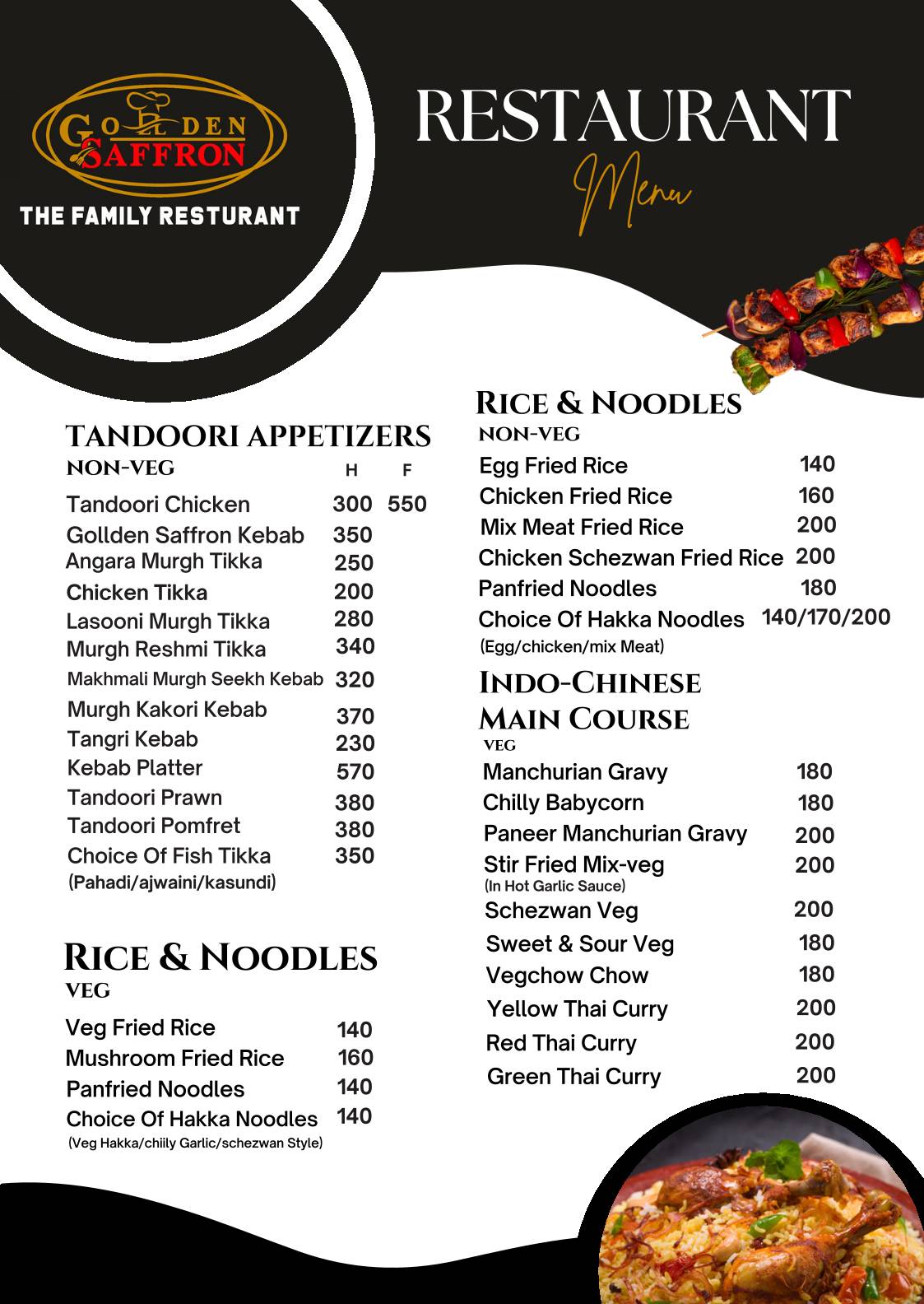 Golden Saffron Restaurant menu
