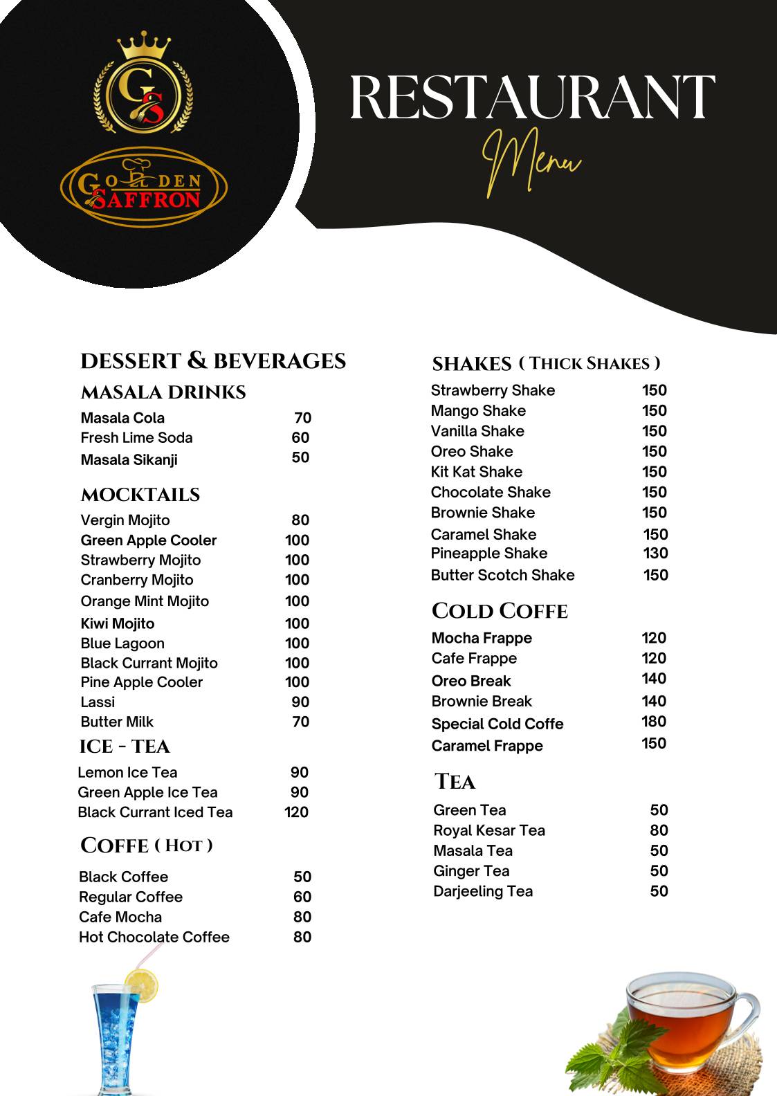 Golden Saffron Restaurant menu