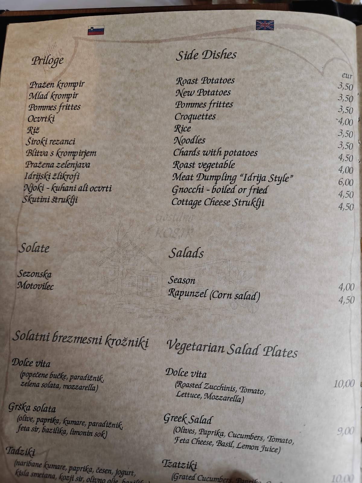 Menu di Gostilna Košir 