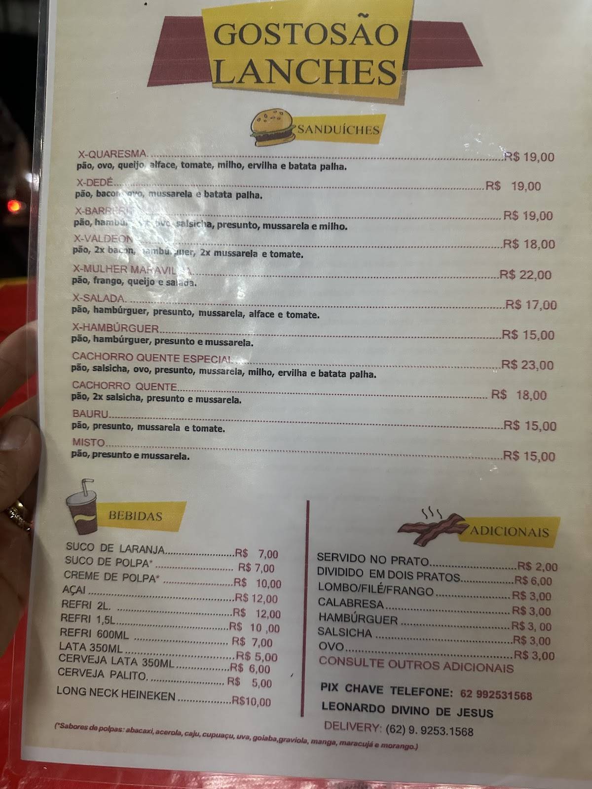 Gostosão Lanches Divino Feirão Jundiaí cardápio