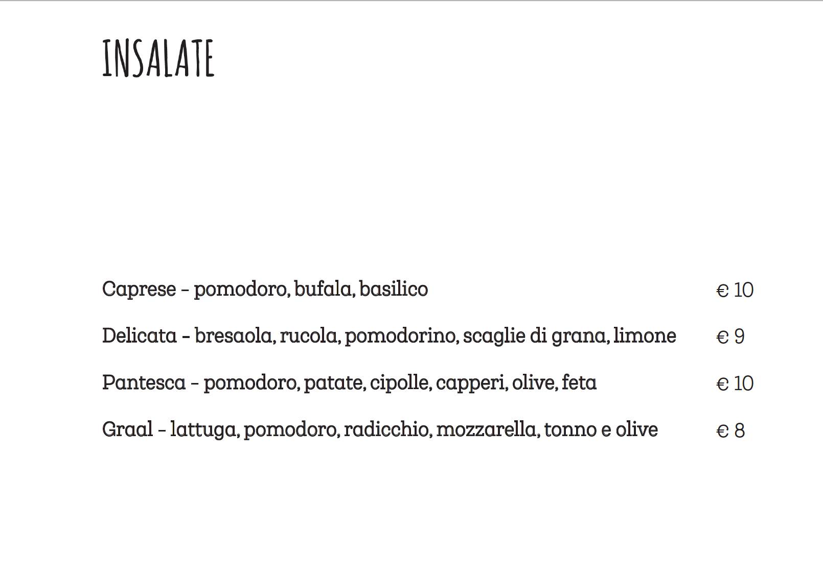 Menu di Graal 