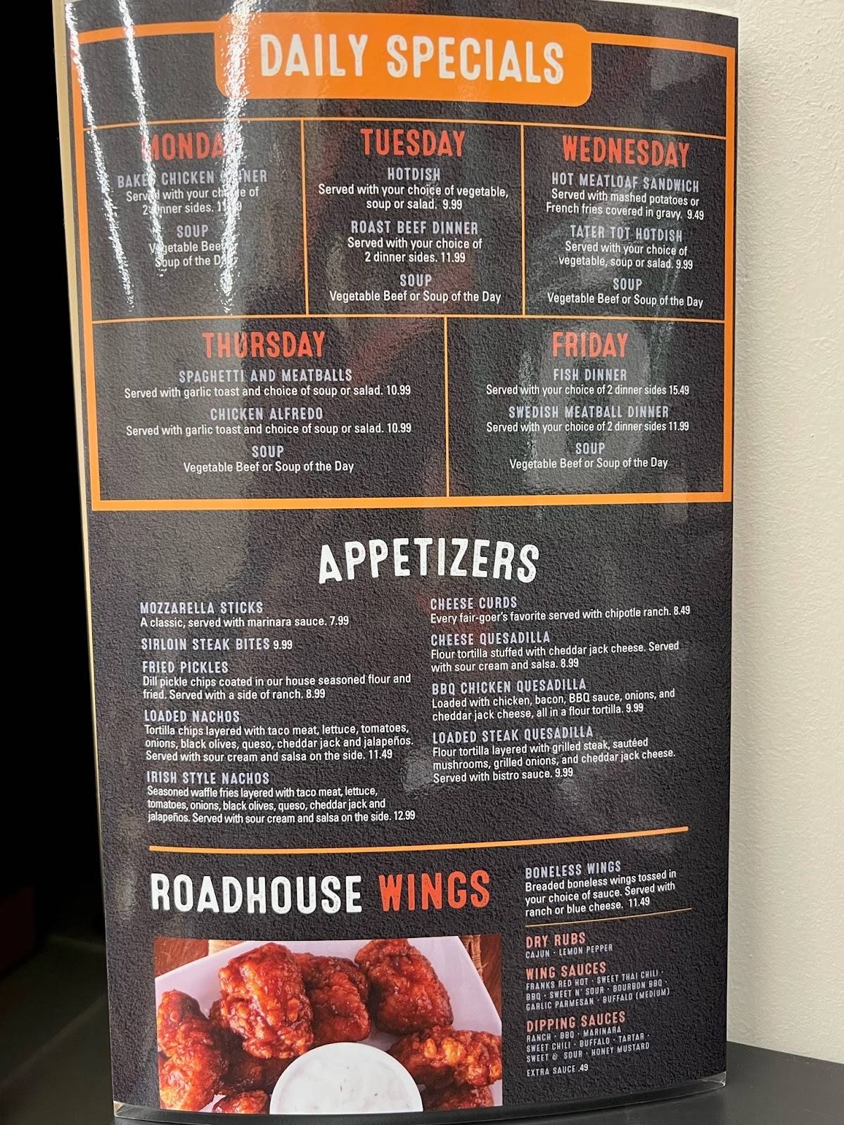 Menu at Roadhouse Cafe, Grand Forks
