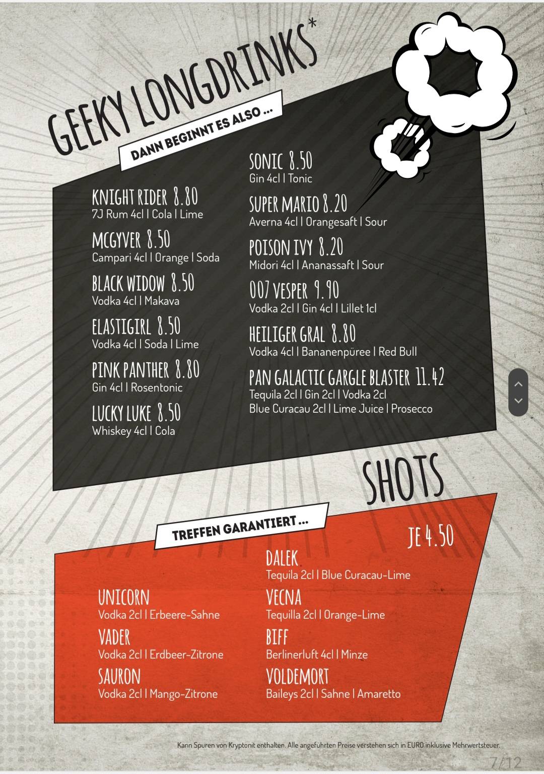 Menu de Geek's Café-Bar