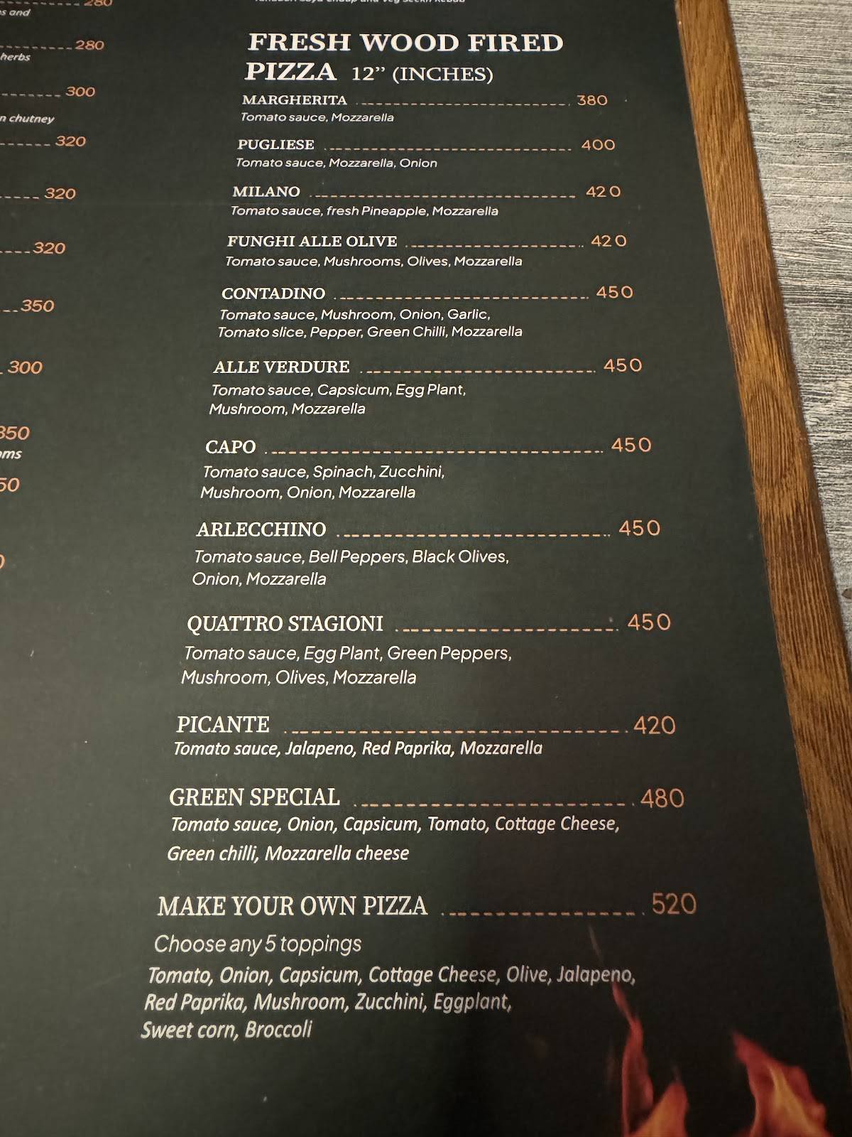 Green Italian Cafe & Restaurant (Green Hotel Rooftop) menu